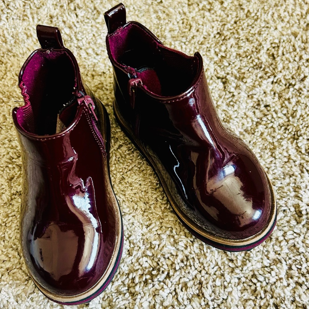 Zara Baby Dream Big Burgundy Patent Zip Up Ankle Boots SZ 20